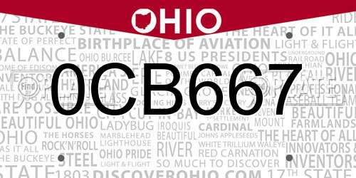 0CB667 Ohio License Plate