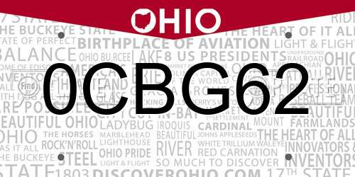 0CBG62 Ohio License Plate