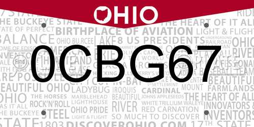 0CBG67 Ohio License Plate
