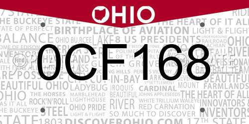 0CF168 Ohio License Plate