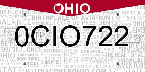 0CIO722 Ohio License Plate