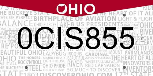 0CIS855 Ohio License Plate
