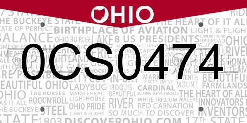 0CS0474 Ohio License Plate