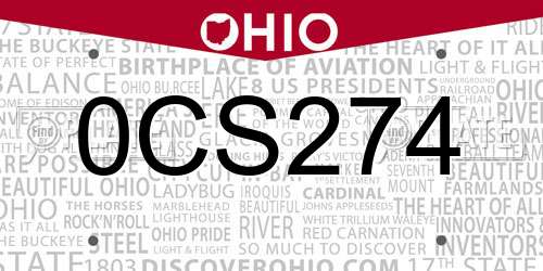 0CS274 Ohio License Plate