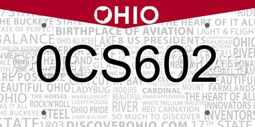 0CS602 Ohio License Plate