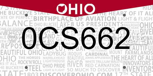 0CS662 Ohio License Plate