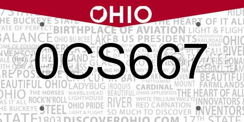 0CS667 Ohio License Plate
