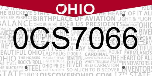 0CS7066 Ohio License Plate