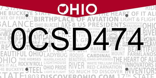 0CSD474 Ohio License Plate