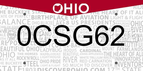 0CSG62 Ohio License Plate