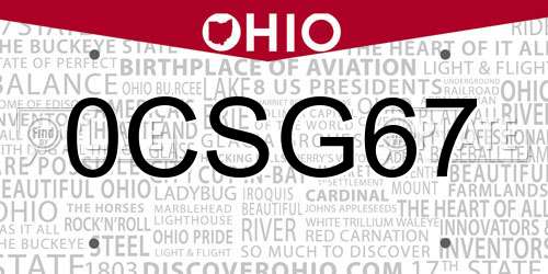 0CSG67 Ohio License Plate