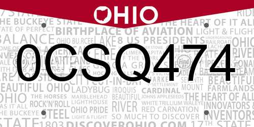 0CSQ474 Ohio License Plate