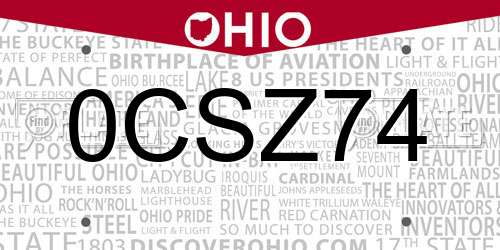0CSZ74 Ohio License Plate