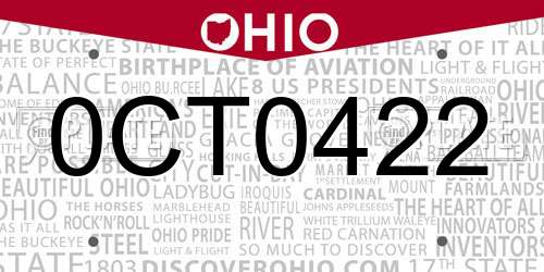 0CT0422 Ohio License Plate