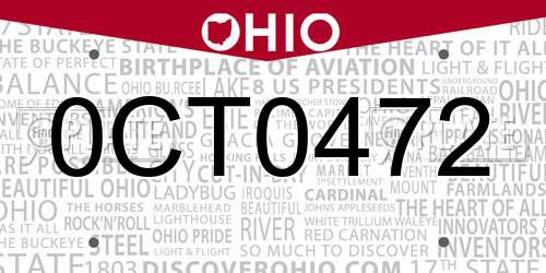 0CT0472 Ohio License Plate