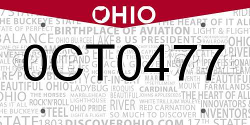 0CT0477 Ohio License Plate