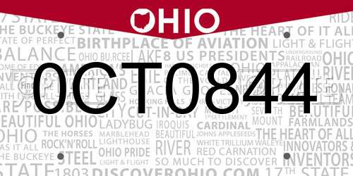 0CT0844 Ohio License Plate