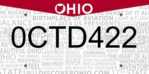 0CTD422 Ohio License Plate