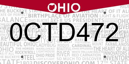 0CTD472 Ohio License Plate