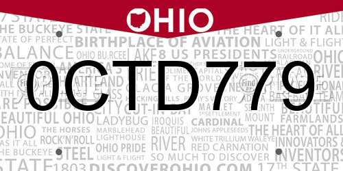 0CTD779 Ohio License Plate