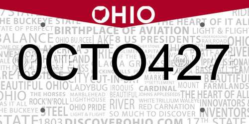 0CTO427 Ohio License Plate