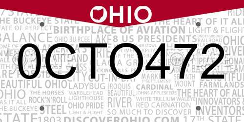0CTO472 Ohio License Plate