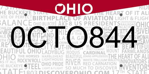 0CTO844 Ohio License Plate