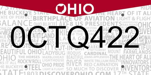 0CTQ422 Ohio License Plate