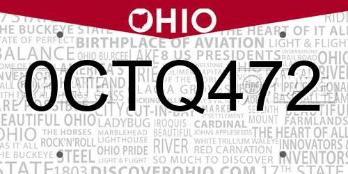 0CTQ472 Ohio License Plate