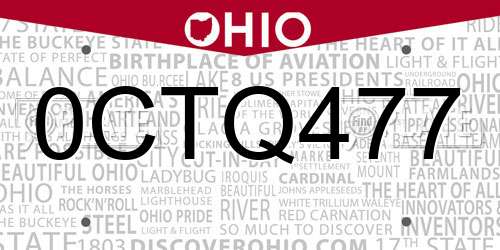 0CTQ477 Ohio License Plate