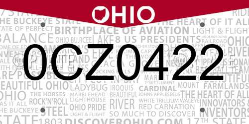 0CZ0422 Ohio License Plate