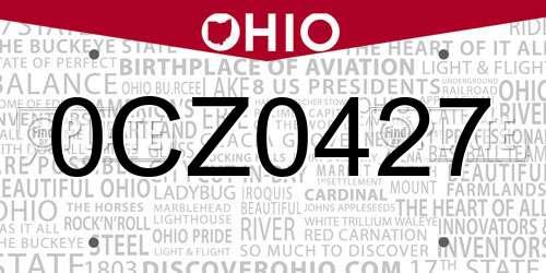 0CZ0427 Ohio License Plate
