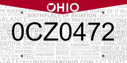 0CZ0472 Ohio License Plate