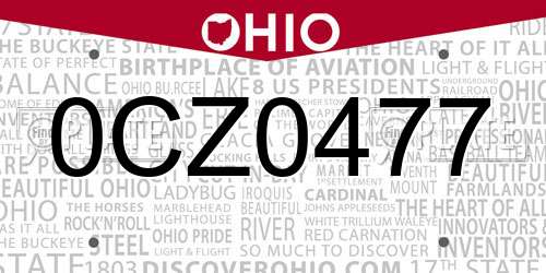 0CZ0477 Ohio License Plate