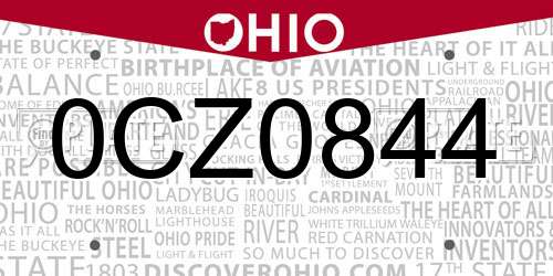 0CZ0844 Ohio License Plate