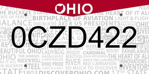 0CZD422 Ohio License Plate