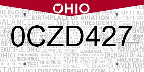 0CZD427 Ohio License Plate