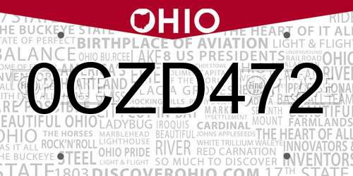 0CZD472 Ohio License Plate