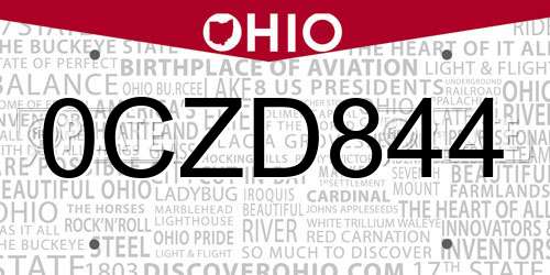 0CZD844 Ohio License Plate