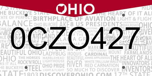 0CZO427 Ohio License Plate