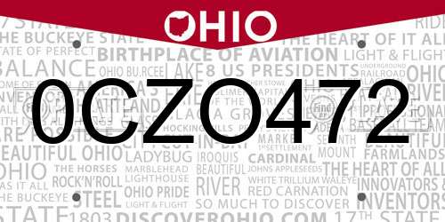 0CZO472 Ohio License Plate