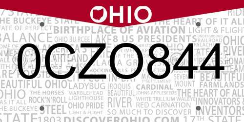 0CZO844 Ohio License Plate