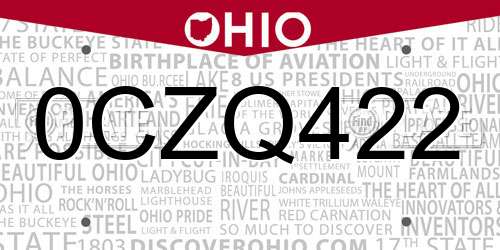 0CZQ422 Ohio License Plate