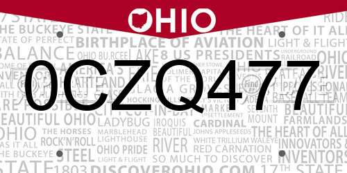 0CZQ477 Ohio License Plate