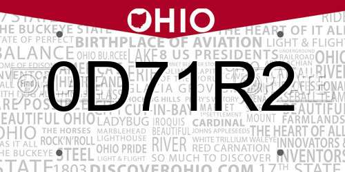 0D71R2 Ohio License Plate