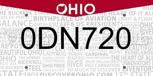 0DN720 Ohio License Plate