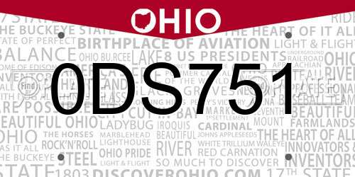0DS751 Ohio License Plate
