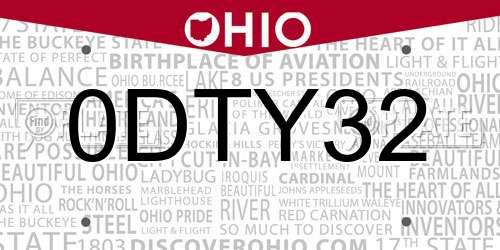 0DTY32 Ohio License Plate