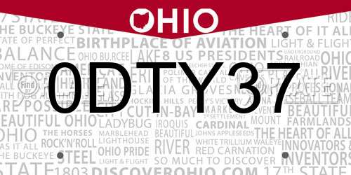 0DTY37 Ohio License Plate