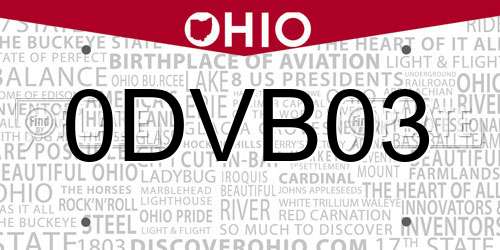 0DVB03 Ohio License Plate